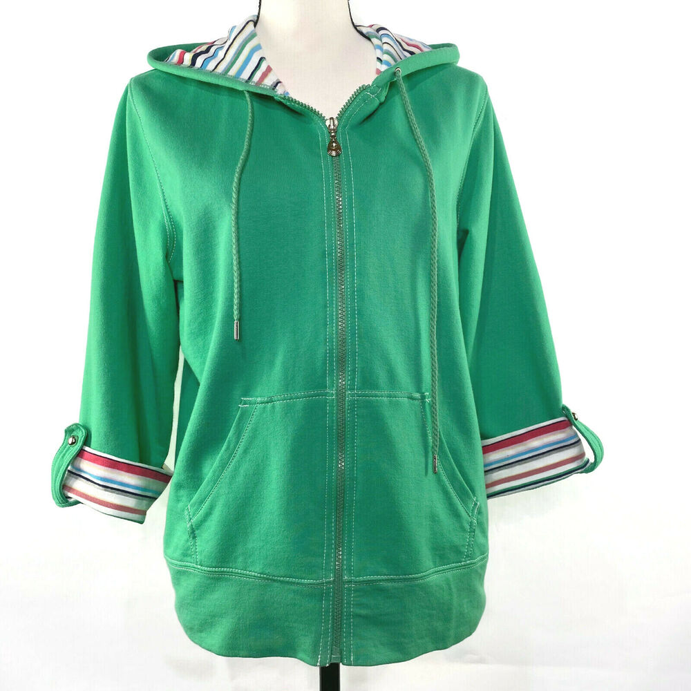 Silver Wear Lightweight Zip Up Jacket Women's Large Green 3/4 Sleeves